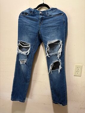 refuge Women's Ripped Dark Blue Skinny Jeans